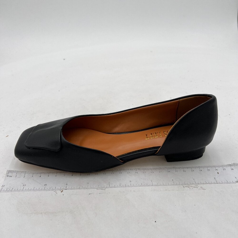 Miss Left Black Square Toe D'Orsay Pumps Low Chunky Heels Slip On Fashion Shoe